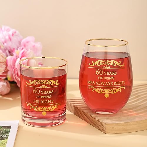 Miniatura 10 de Celebra tu décimo aniversario de boda o 10 años de estar juntos con estas copas de vino grabadas con 10 años de copa de whisky Mrs Always Right con