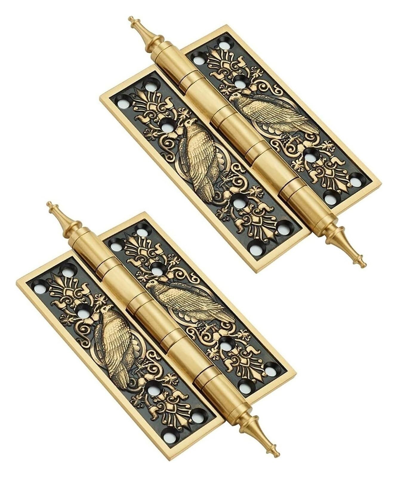 Pzoferlin Black Bronze Door Hinge Brass European-Style Carved Flat Hinges, Silent, 2 Pcs, Multicolor For Bedroom Office(Black Bronze)