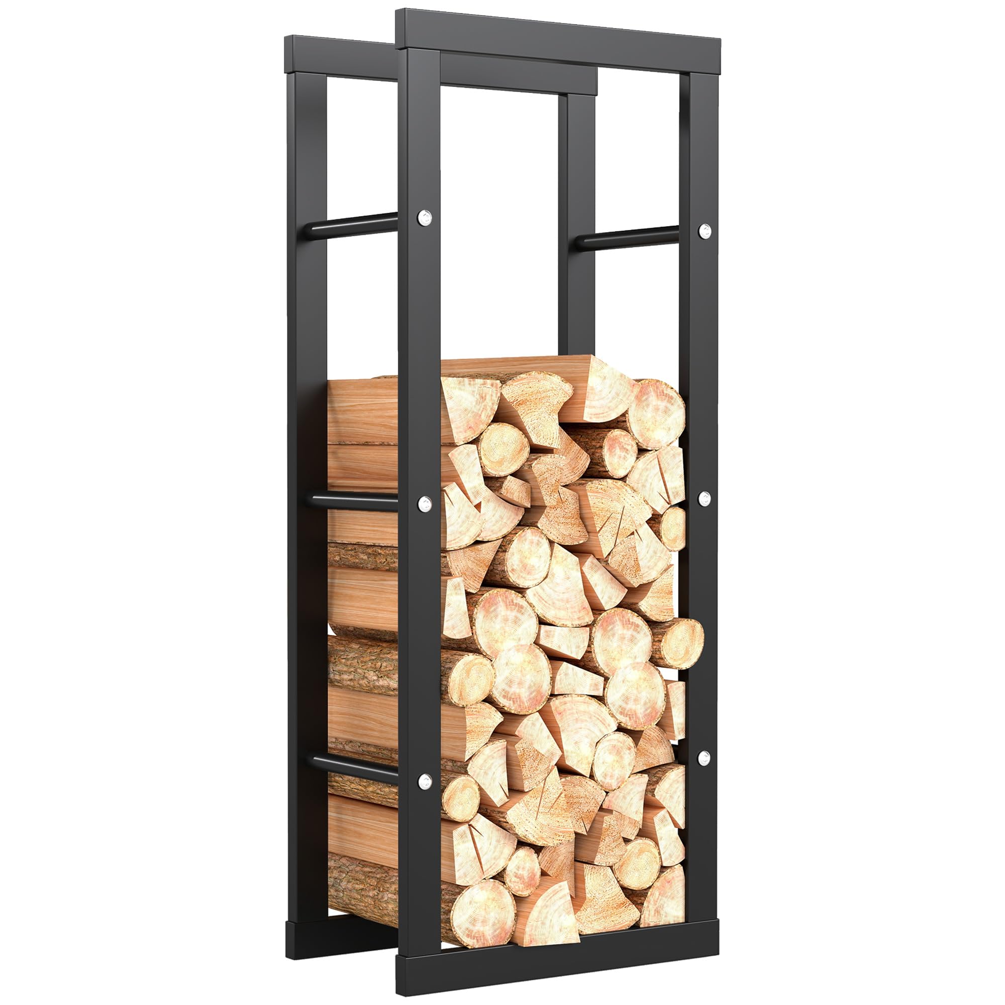 HOMCOM Soporte para Leña Estante de Leña Metálico Leñero de Exterior de Metal para Interior y Exterior Carga 100 kg 40x25x100 cm Negro