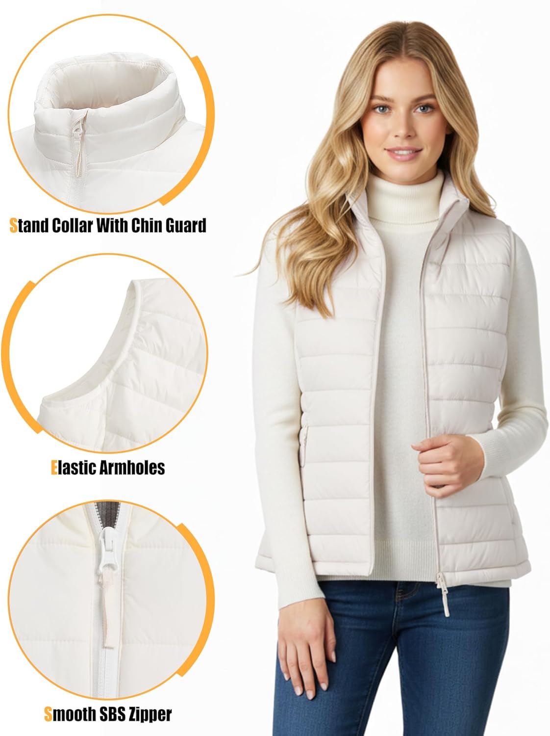Outdoor Ventures Women's Lightweight Puffer Vest Outerwear Zip Up Warm Sleeveless Winter Jacket Padded Gilet Quilted Coat - Image 6