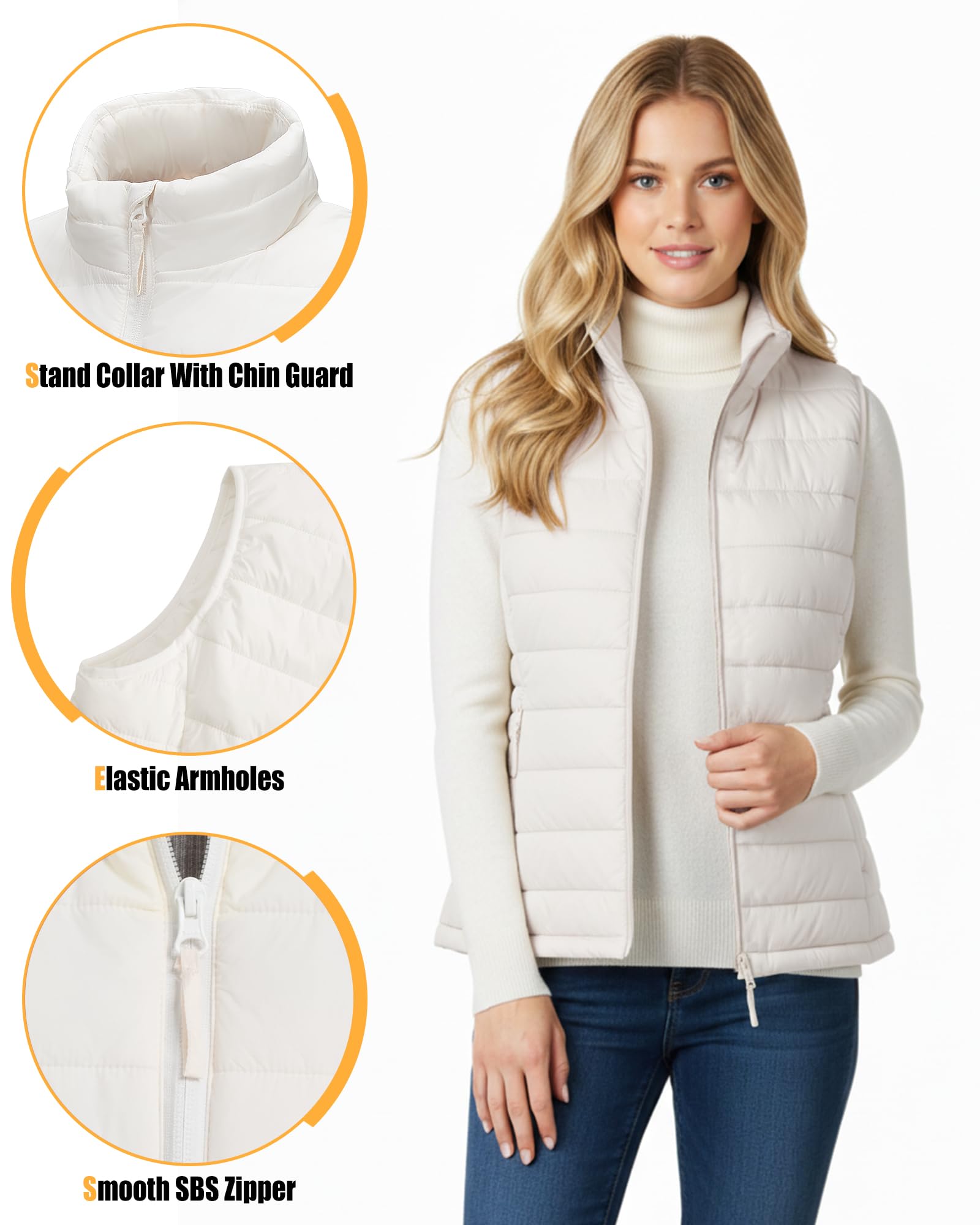 Outdoor Ventures Damen Steppweste Packbare Übergangswesten Gefütterte Hybrid Sportweste Frau Warmer Bodywarmer Fahrradweste mit Stehkragen für Wandern Camping