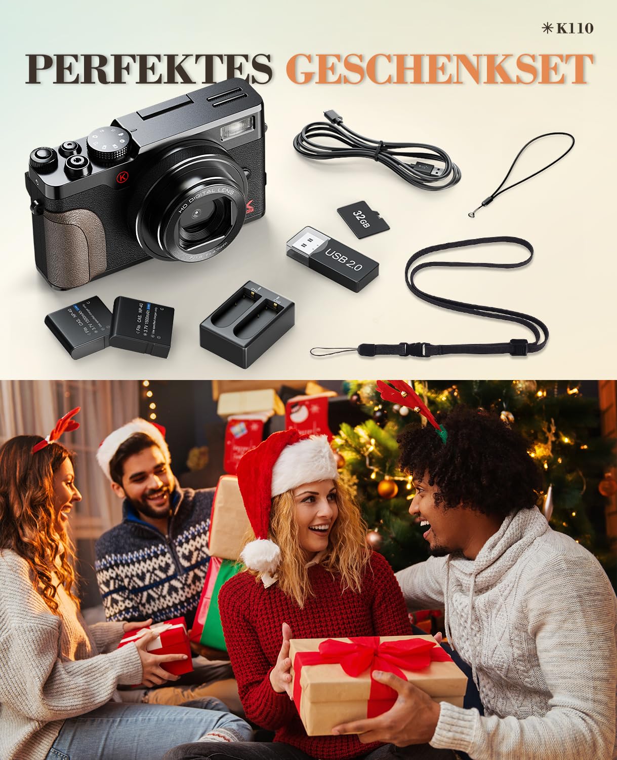 NBD 5K Digitalkamera 64MP mit Autofokus, 18X Digitalzoom | 3 Zoll 180° Klappdisplay, 2 Akkus, 32GB Karte, F1.8 Objektiv, Makromodus, Vlogging, Reisen, Anfänger