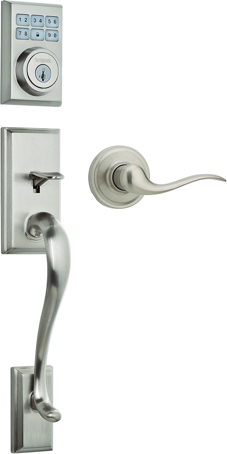 Weiser Hawthorne Satin Nickel Handle Set with Smartcode 5 Electronic