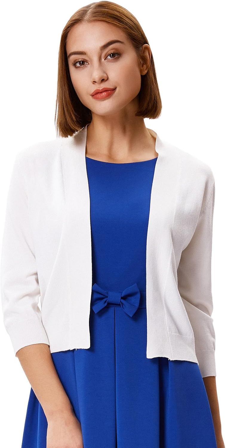 GRACE KARIN Women's 3/4 Sleeve Knit Cropped Cardigan Sweaters Open Front Bolero Shrugs Sweater Tops S-3XL - Image 2
