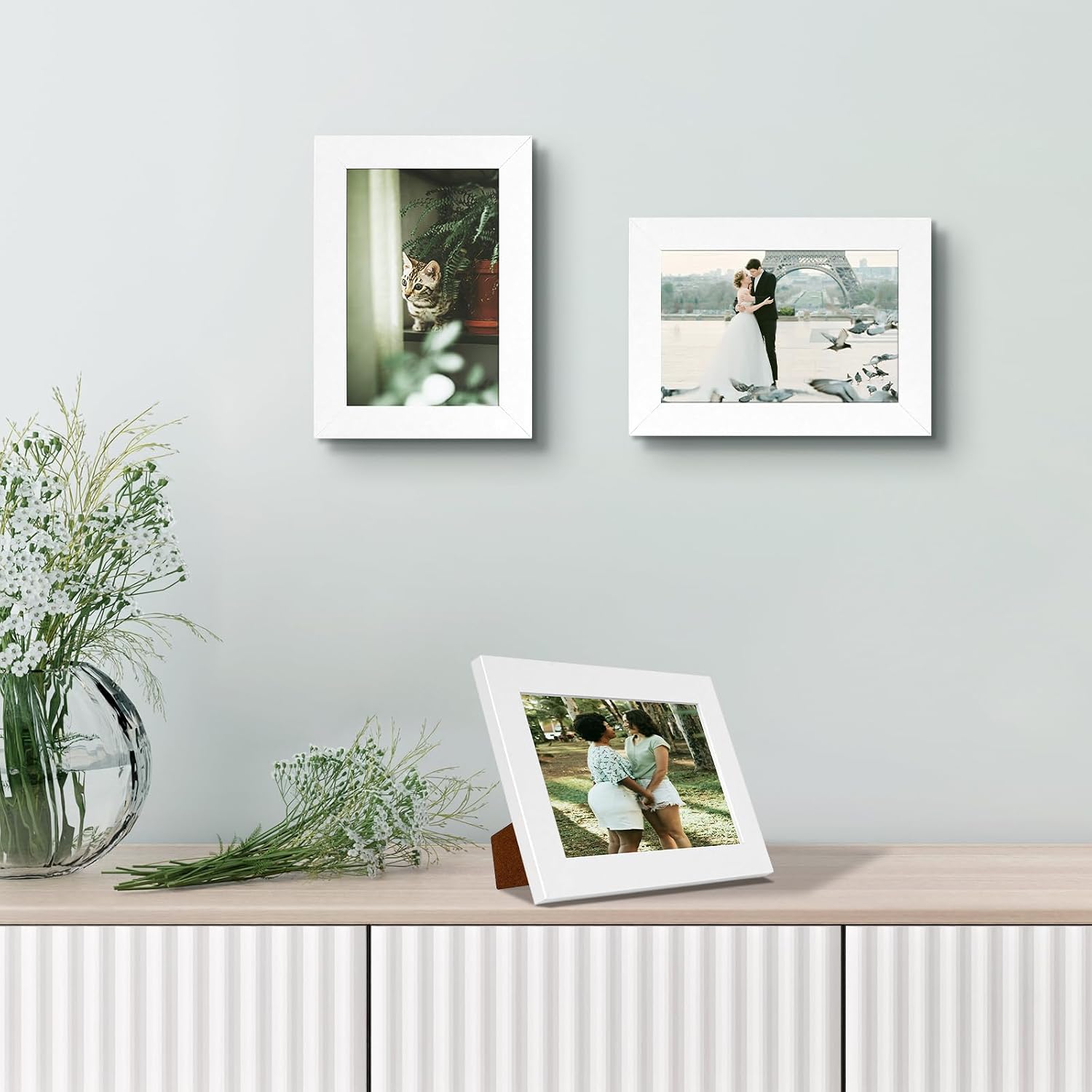Golden State Art 4x6 Picture Frames Set of 8, Gallery Wall Frame Collage Tabletop Thin Frames with Plastic Cover, Horizontal or Vertical Displays (4x6, White, 8-Pack)