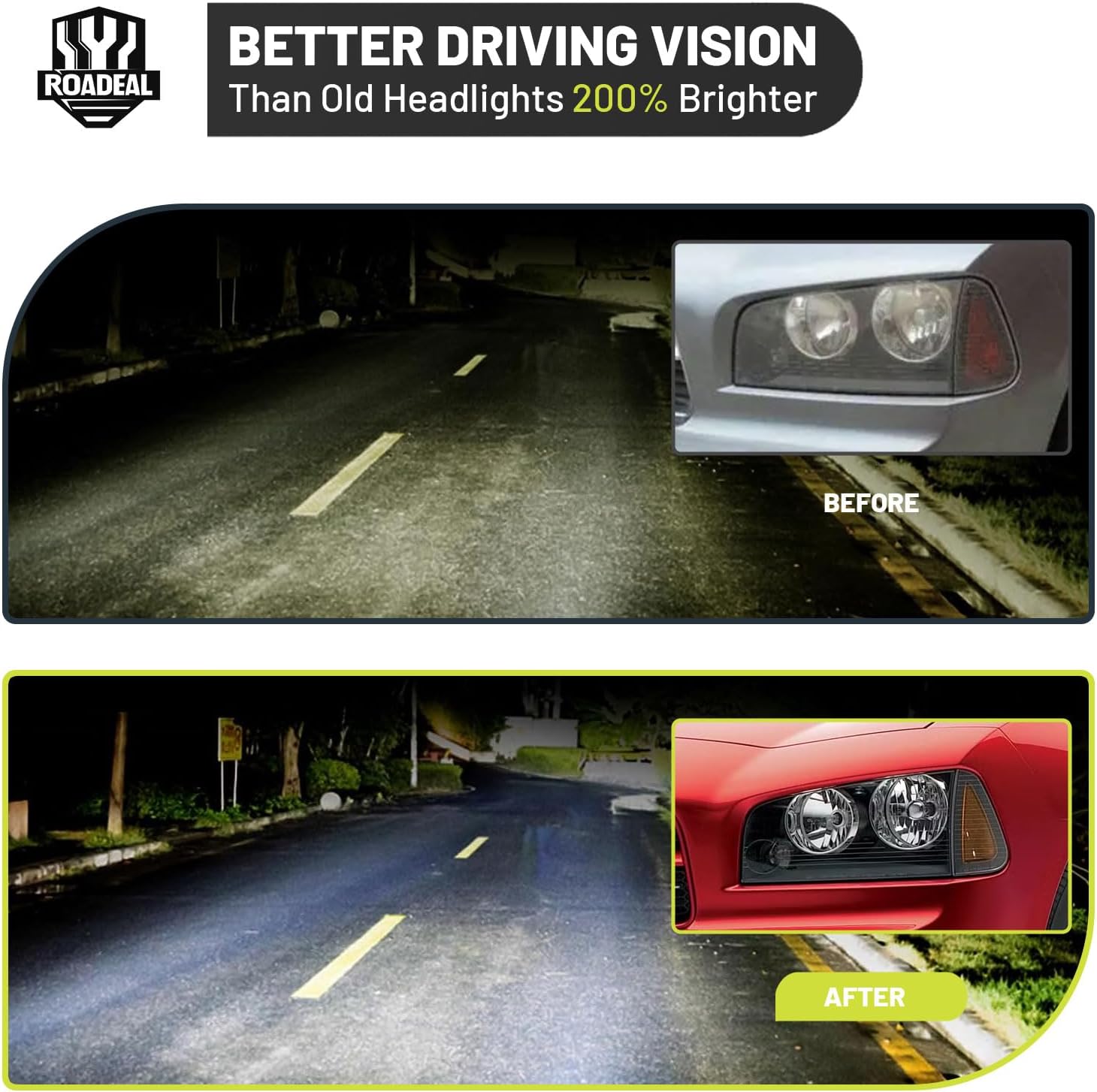 Headlights W/Bulbs for 2006-2010 Dodge Charger with Corner Singal Lights, Halogen Headlamp Replacement Driver & Passenger Side