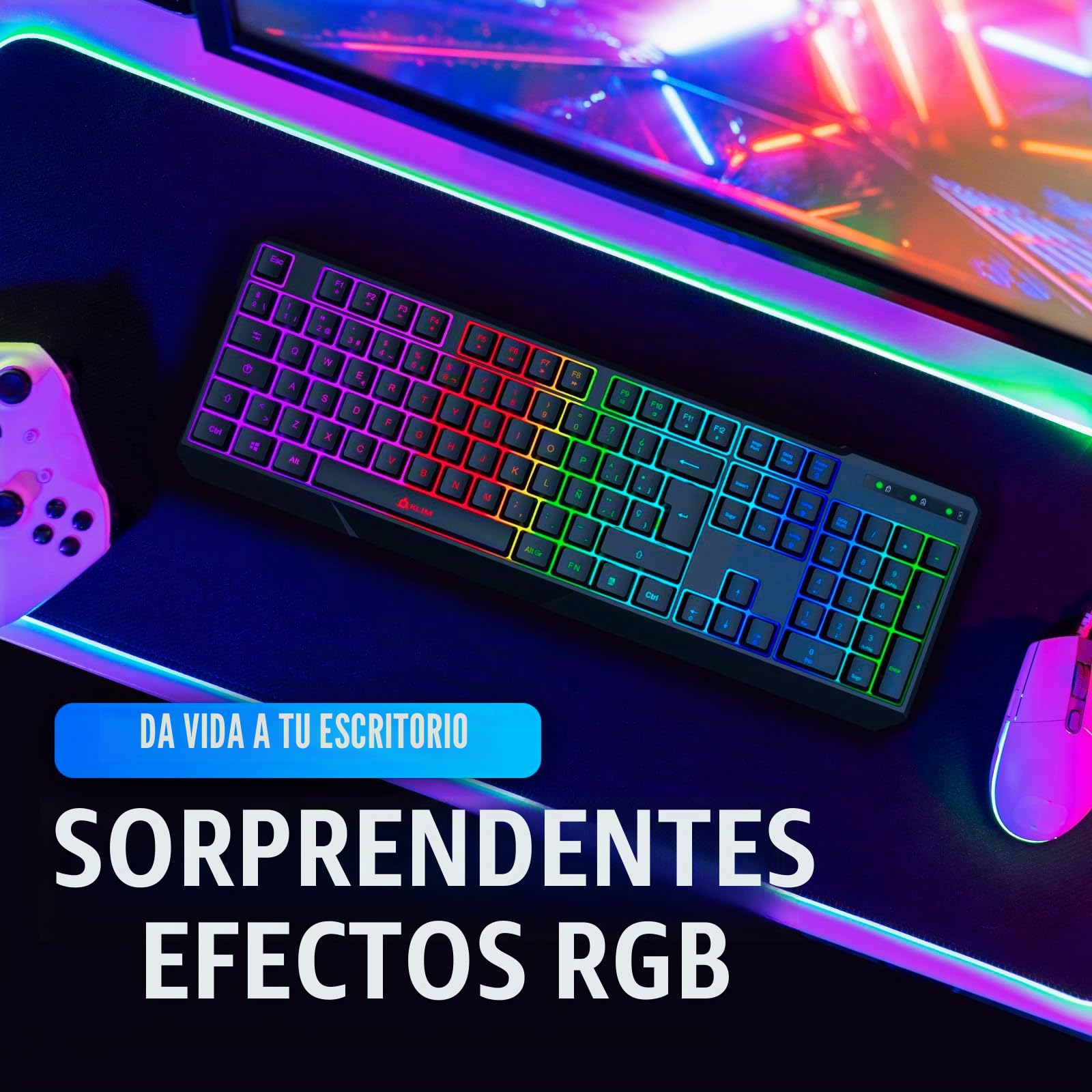 KLIM Chroma Teclado Inalámbrico Gaming en Italia Wireless – Alto Desempeño – Retroiluminación a Color Estilo Gaming – Teclado para Juegos PC PS4 [ Nueva Versión]