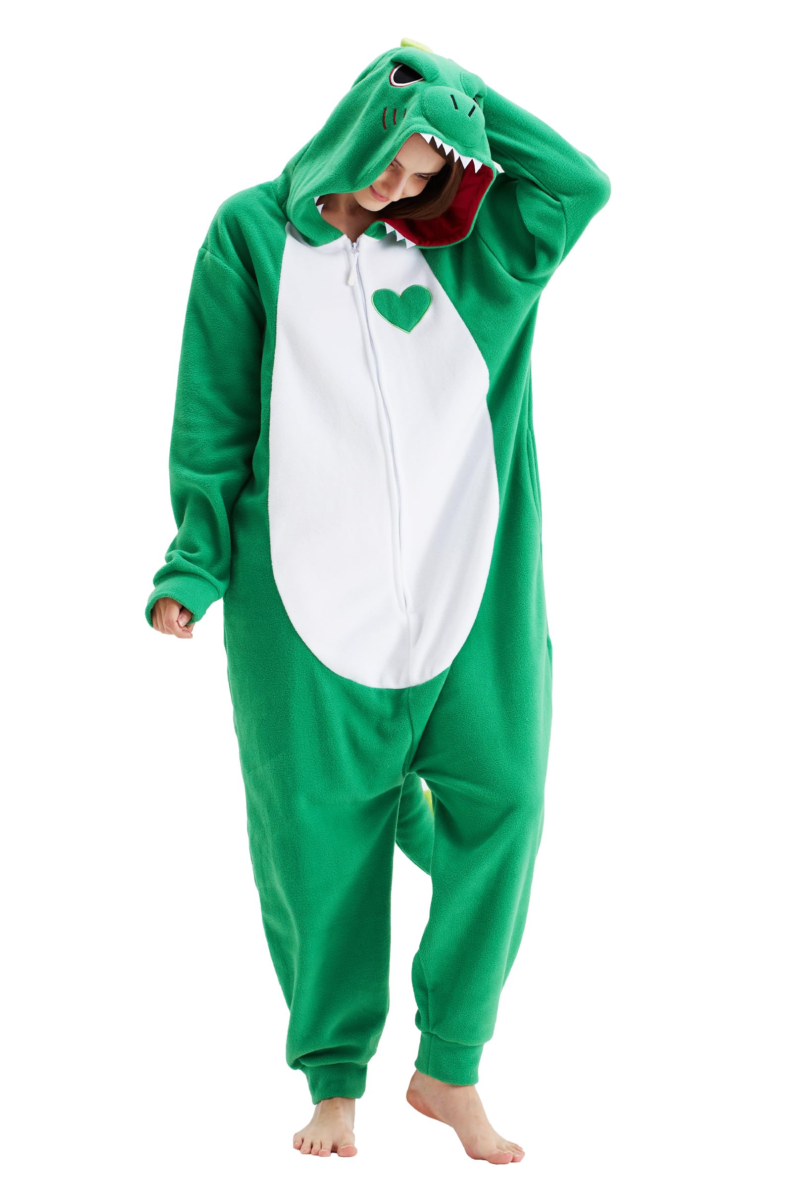 Loiahoer Costume unisexe adulte dinosaure vert pyjama dragon Halloween cosplay costume nouveauté animal Noël pyjama ensemble pour famille et couple