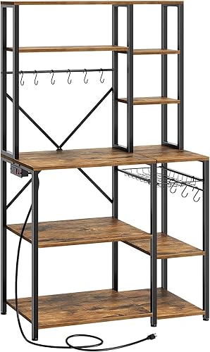 YATINEY Estante grande para panaderos con tomas de corriente, soporte de microondas de 65.4 pulgadas para cocina, barra de café con estantes de