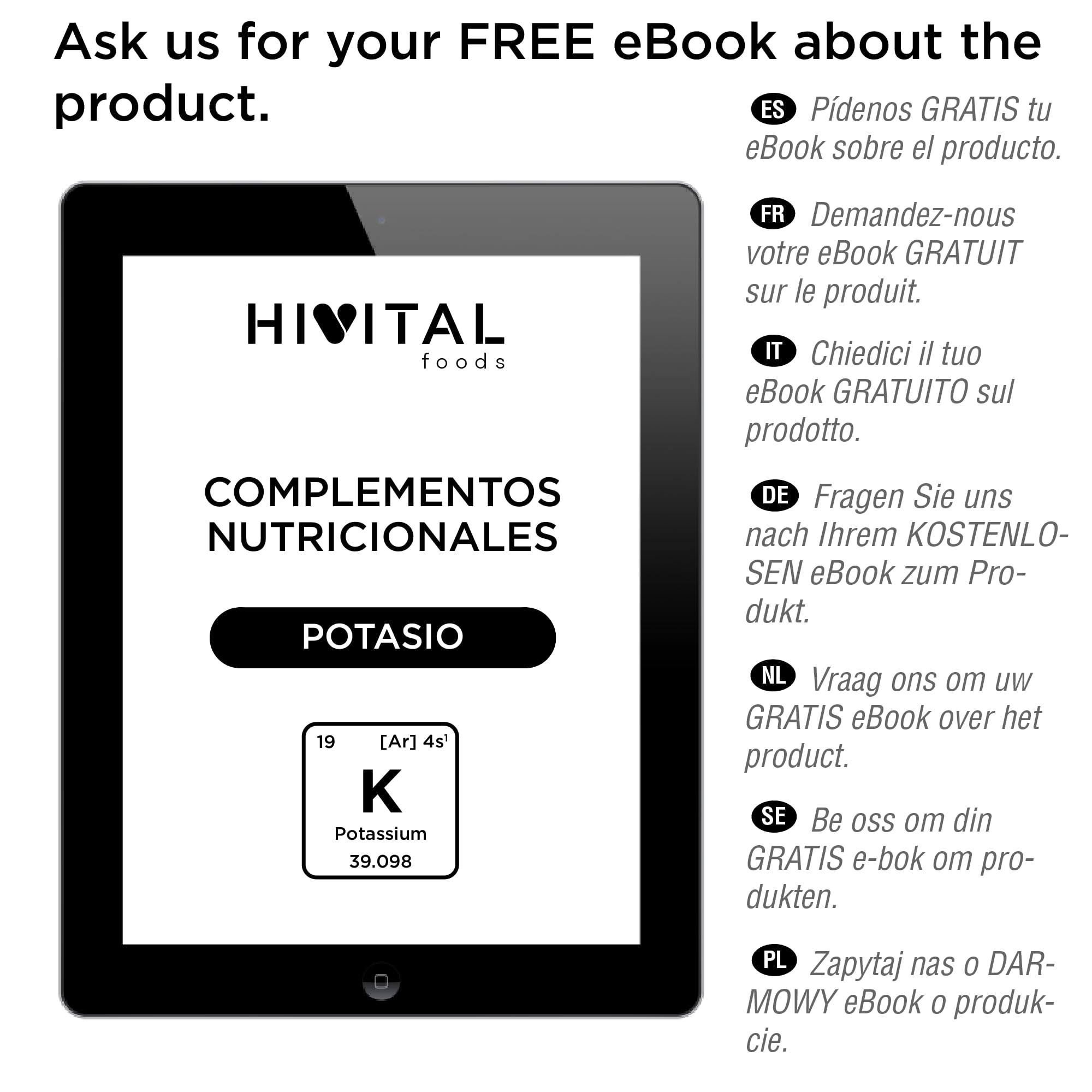 Potassio puro 1000 mg da sale organica Citrato di Potassio. 240 capsule vegane per oltre 2 mesi di trattamento. Minerale essenziale per l'organismo. Prodotto in Europa da HIVITAL