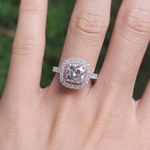 Miniatura 3 de DovEggs Anillos de moissanita para mujer, 2 quilates en el centro de 0.295 in GHI de corte cojín, moissanita cultivada en laboratorio, anillo de