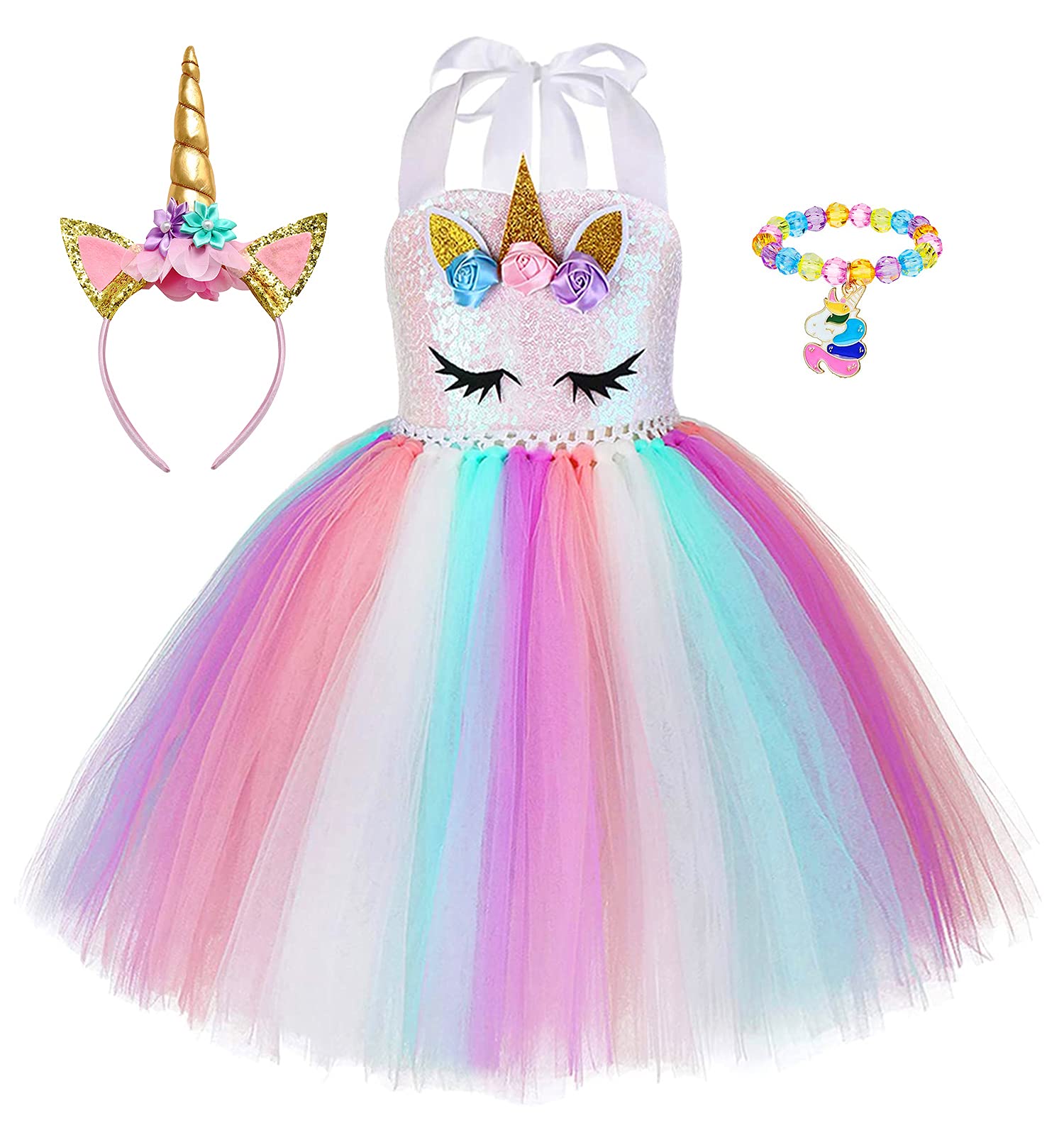Unicorn Dress For Girls Birthday Outfit Princess Costume Rainbow