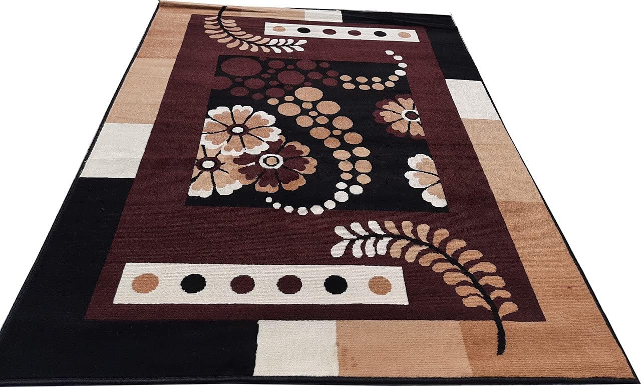 Floral Traditional Carpet (Brown, Acrylic, 5 X 7 Feet)