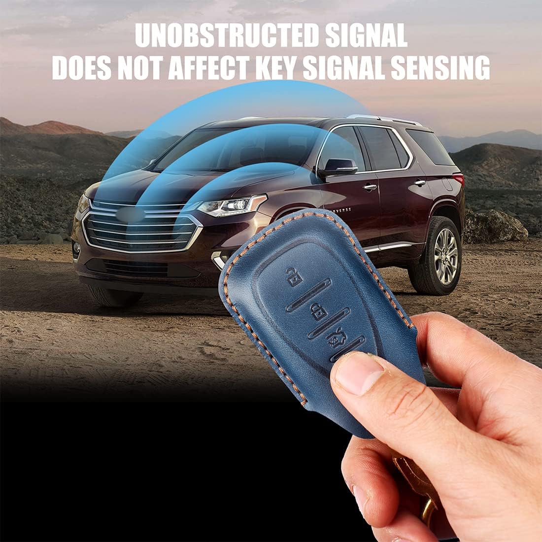 Handmade Leather Key Fob Cover for Chevrolet Chevy Malibu Camaro Cruze Traverse Sonic Volt Bolt Equinox 2017-2019