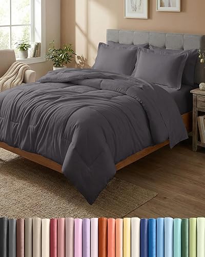 Juego de edredón completo - Juego de cama en una bolsa de 7 piezas tamaño Queen - Edredón alternativo al plumón, sábana encimera, sábana bajera, 02