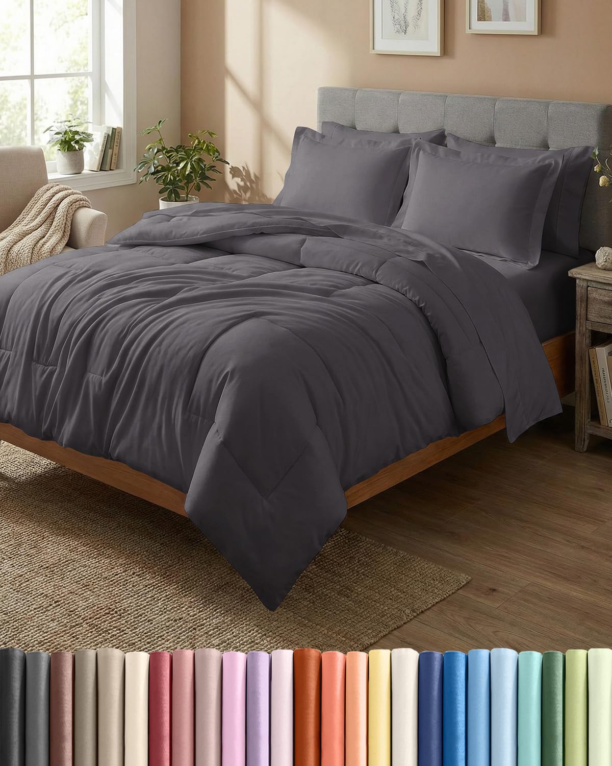 Parure de lit luxueuse et douce avec couette et draps haut de gamme pour lit double moderne