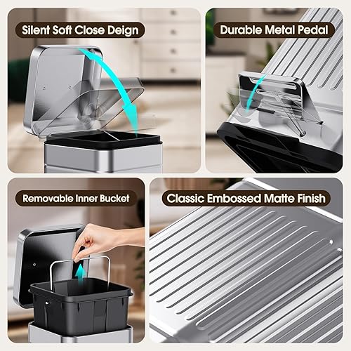 Miniatura 4 de CEROELDA Cubo de basura pequeño con tapa de 5 litros1.3 galones, cubo de basura para excrementos de perro al aire libre, cubo de basura de metal