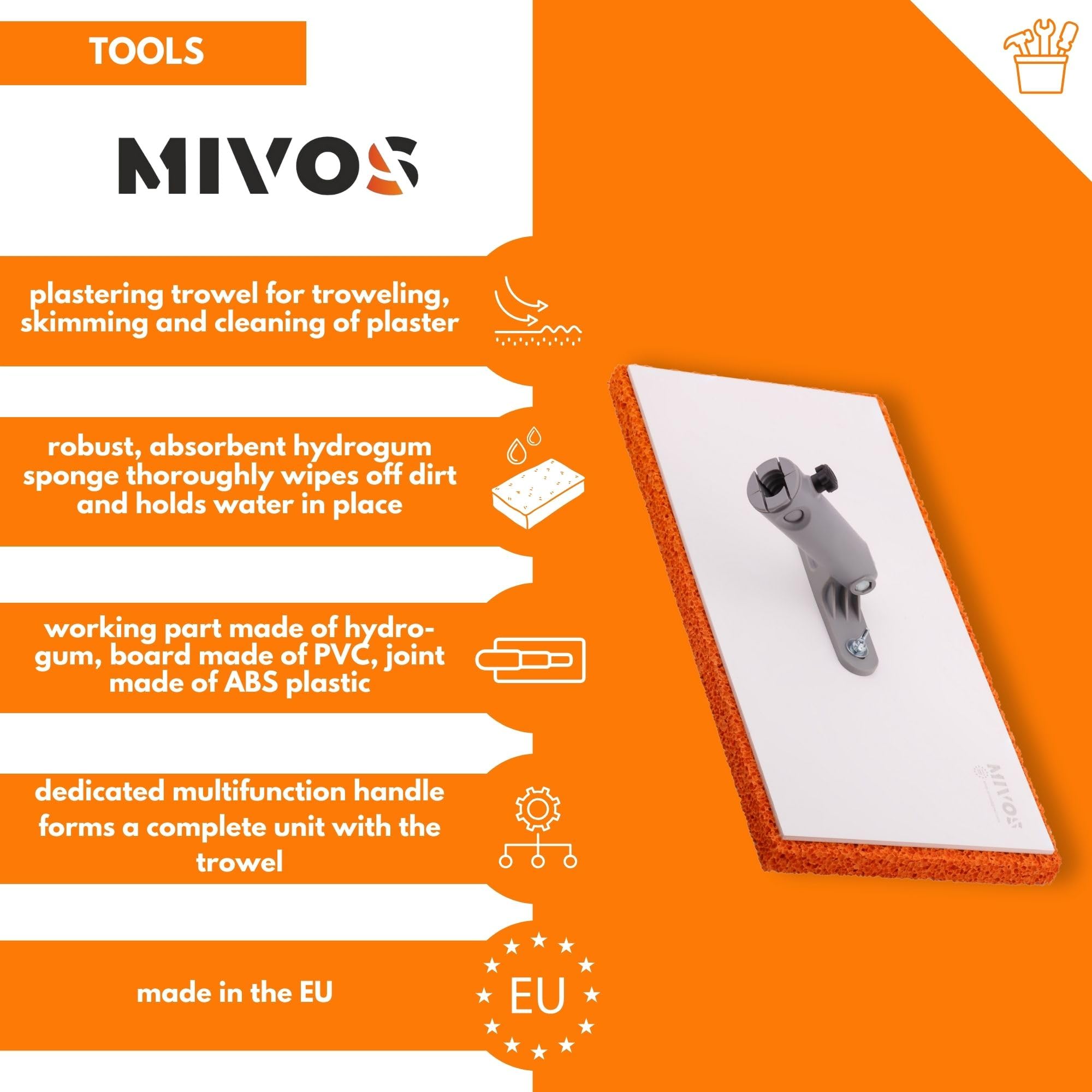 MIVOS Smoothing Trowel with Sponge Rubber Coating for Plaster, Rubbing Board - Image 2