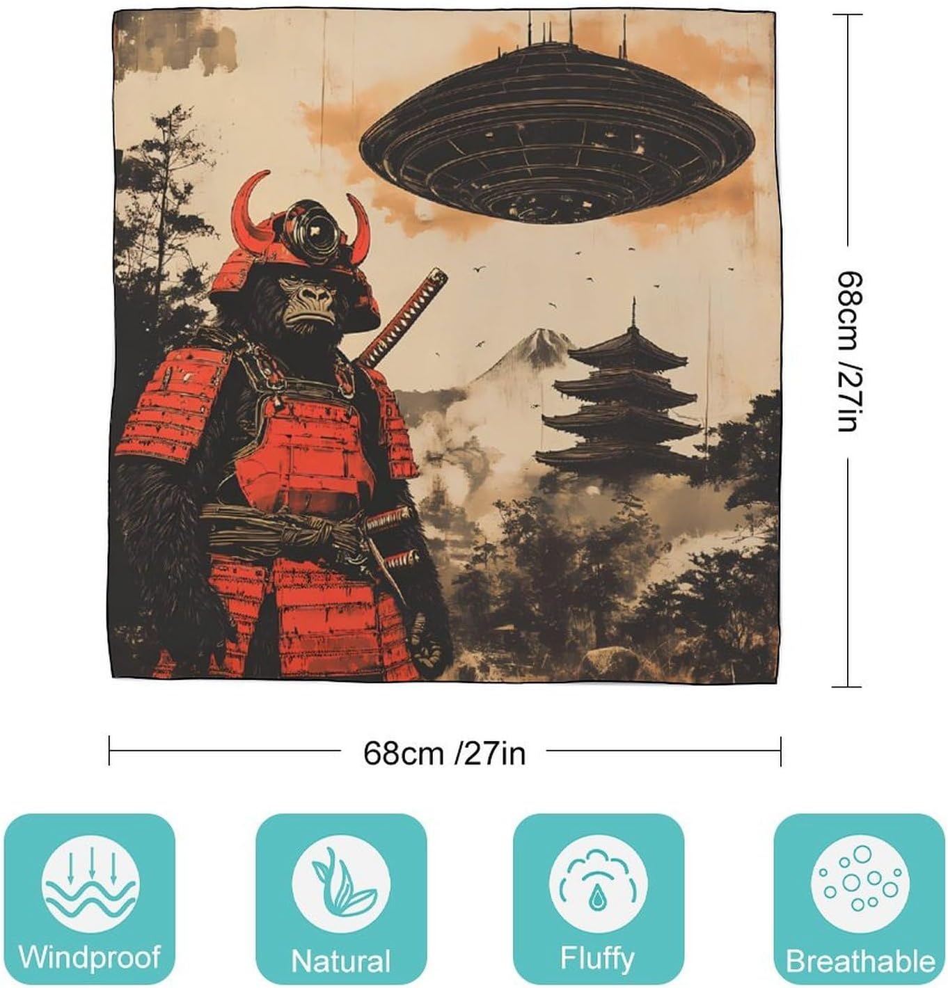 Japanese Chimpanzee Samurais Monkey Bandana Fashion Head Scarf Square Silk Scarf Print Neck Hair Scarfs for Women Men Gifts