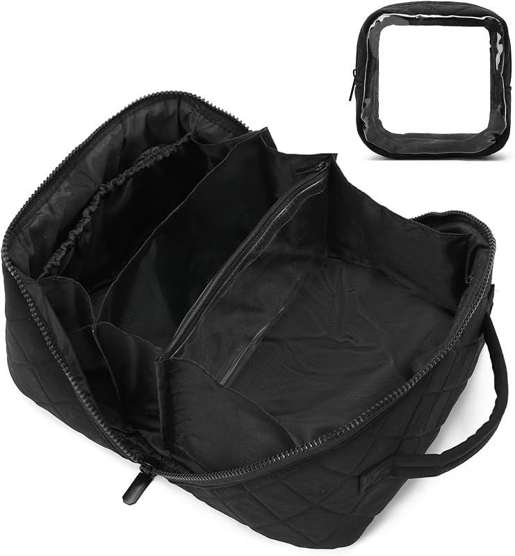 Necessaire para maquiagem AMXNX acolchoada com abertura ampla e organizador de viagem, pacote com 2