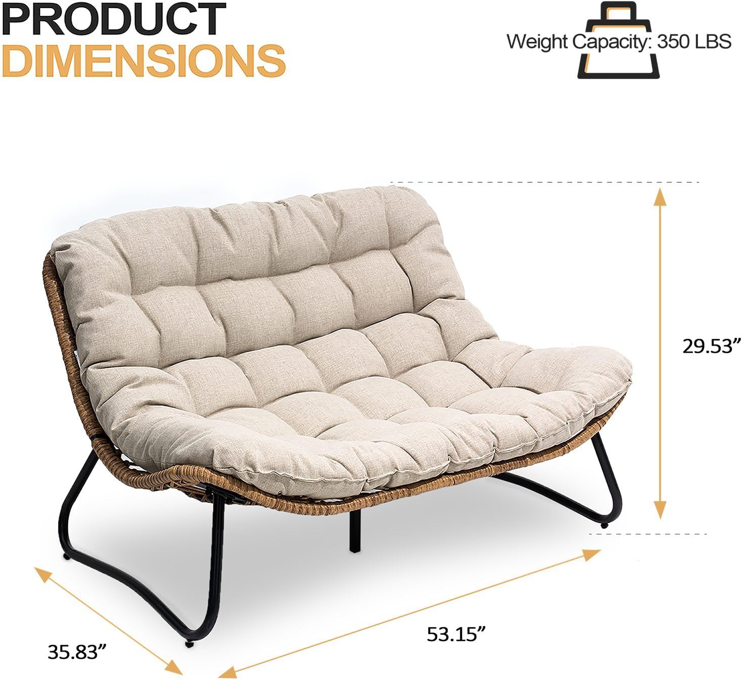 Crestlive Products Outdoor Loveseat 3 Pieces, 2 Seater &1 Seater Outdoor Sofa Set,All-Weather Boho Rattan Patio Furniture with Soft Cushion for Balcony, Poolside, Backyard (Beige Without Table)
