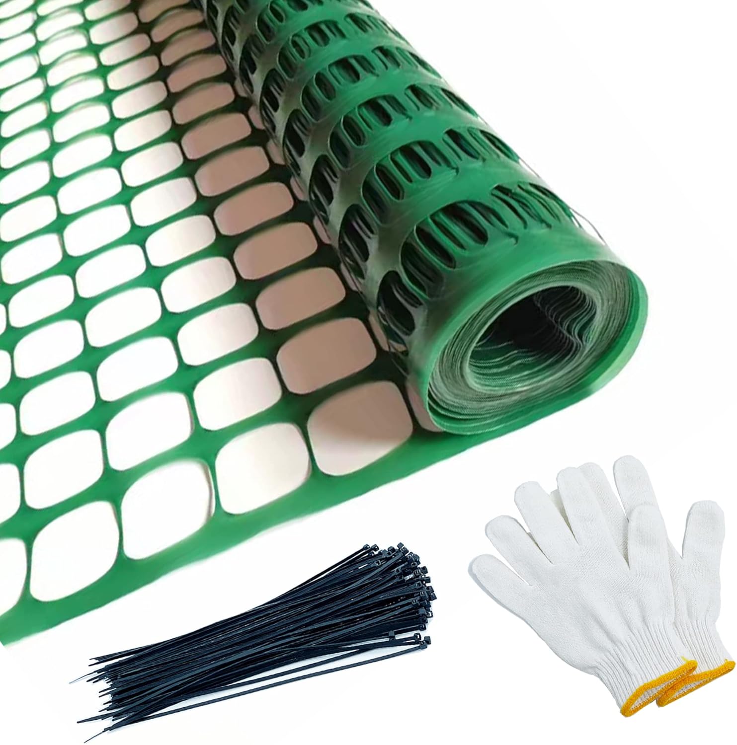 Safety Fence Plastic Mesh Fencing Roll, 4'x100' Feet 1 Roll with 100 Zip Ties, Temporary Reusable Netting for Snow Fence, Garden, Construction and Animal Barrier