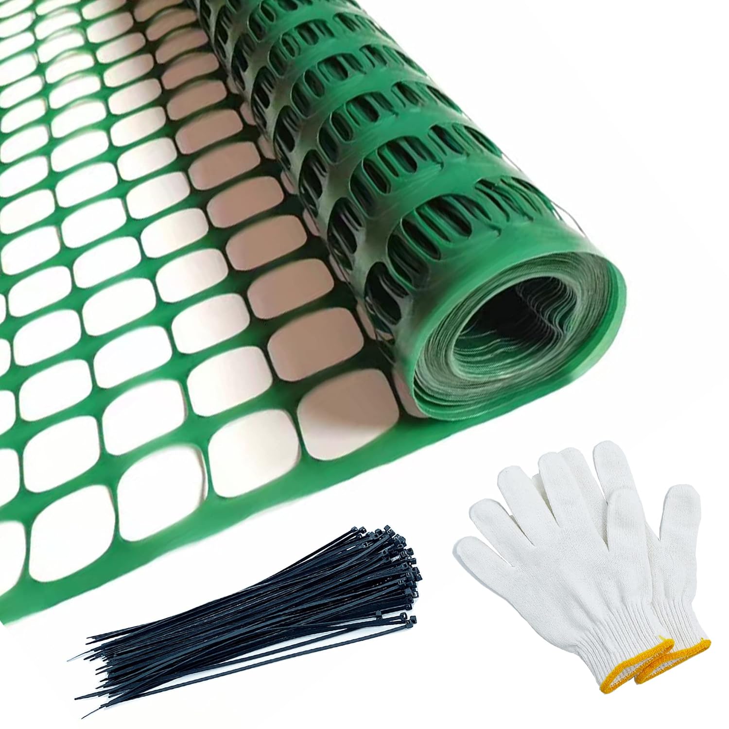 KALYSIE Safety Fence Plastic Mesh Fencing Roll, 4'x100' Feet 1 Roll with 100 Zip Ties, Temporary Reusable Netting for Snow Fence, Garden, Construction and Animal Barrier (Green LW 15.43 lb/roll)