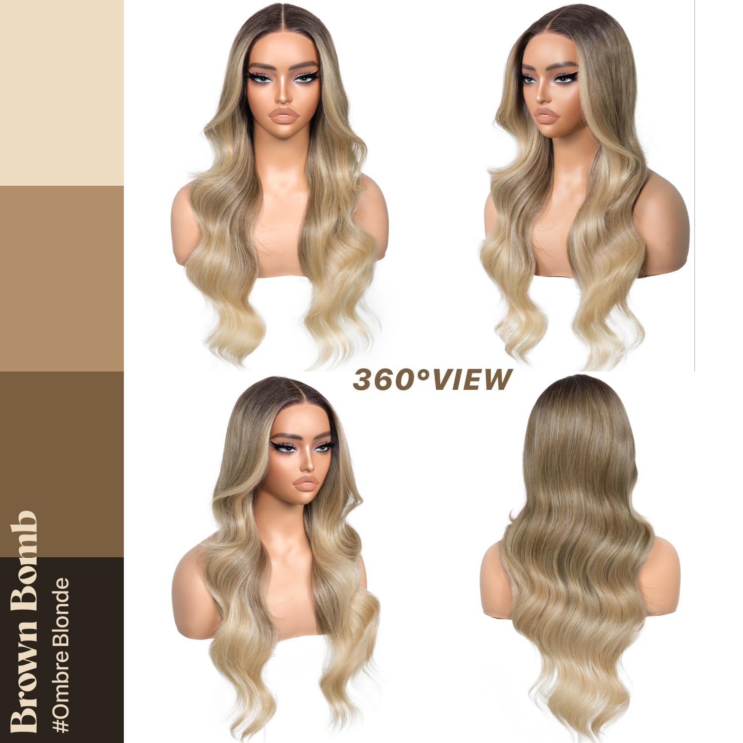 Ombre Blonde Synthetic Lace Front Wigs Body Wave Glueless Wigs With Bangs Pre Plucked Pre Cut 13x5x1 HD Lace Middle Part Wigs For Woman 26 Inch