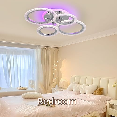 Miniatura 9 de Lámpara de techo moderna, 50 W, lámpara de techo regulable para sala, lámpara de techo de 4 anillos para sala de estar, dormitorio, cocina,