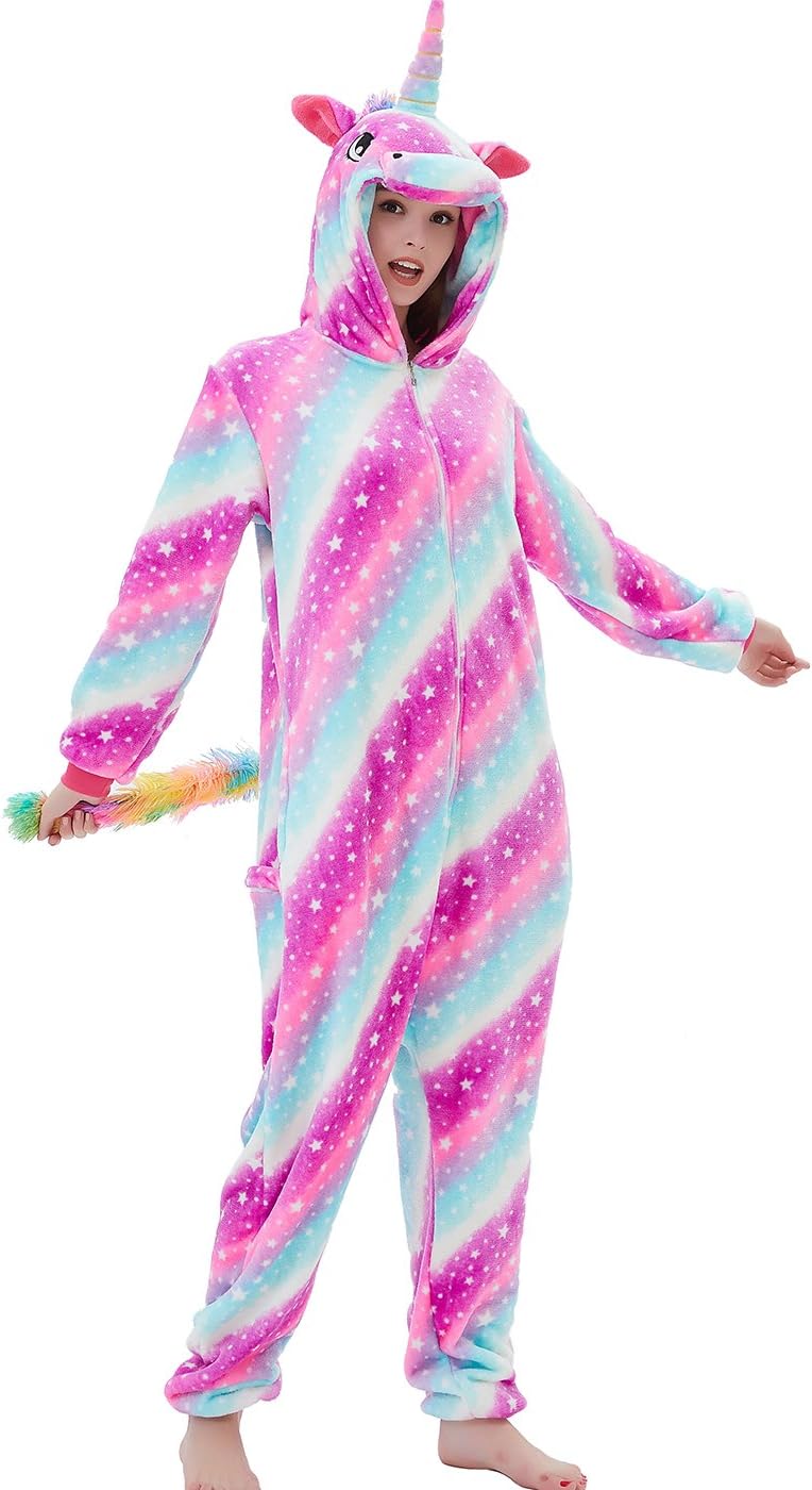 Fleece Unicorn Onesie Pajamas for Women Adult Cartoon Animal Christmas Halloween Cosplay Onepiece Costume