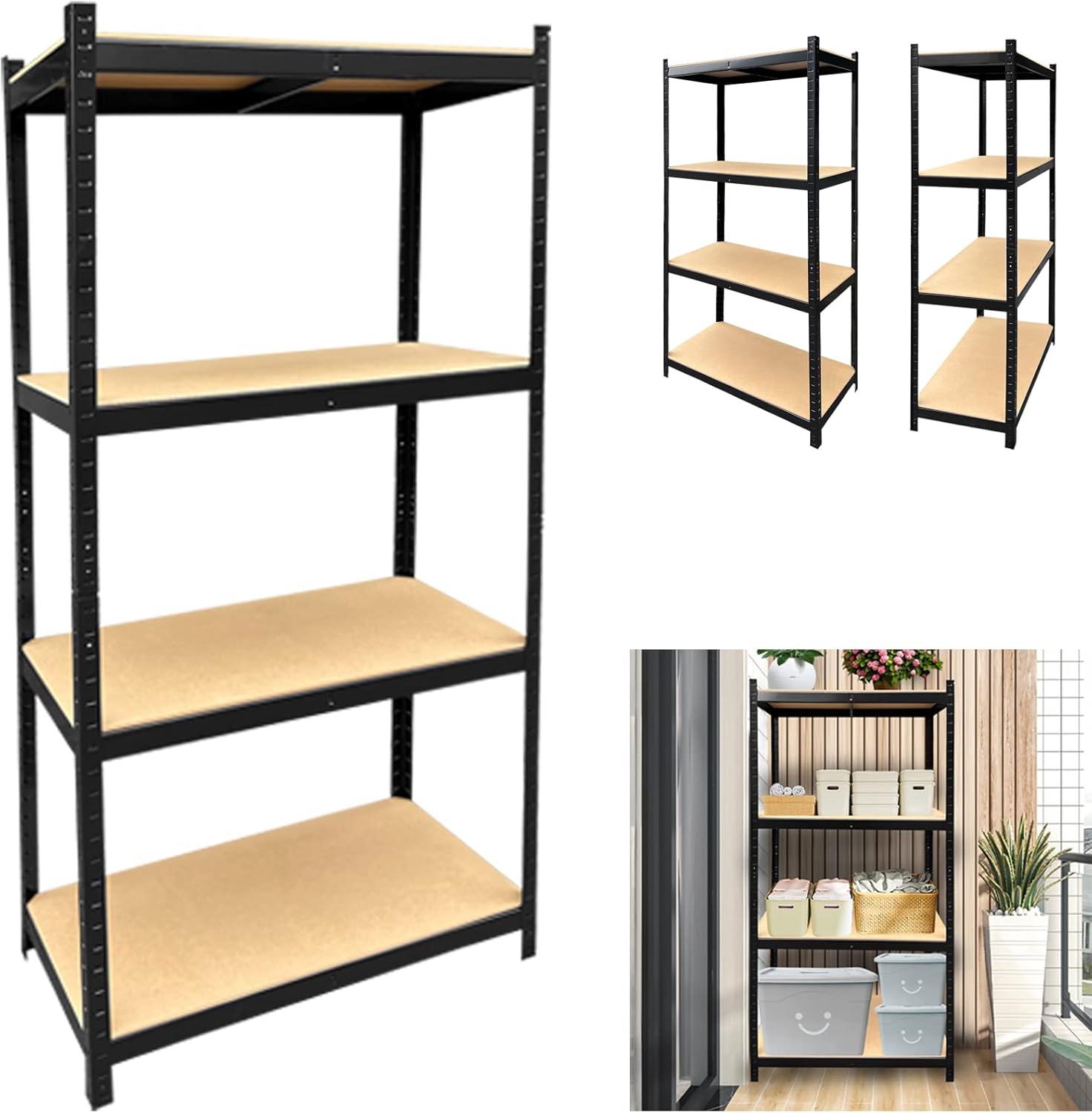 Black Metal Shelves, 15.75" D x 31.5" W x 63.78" H, Total