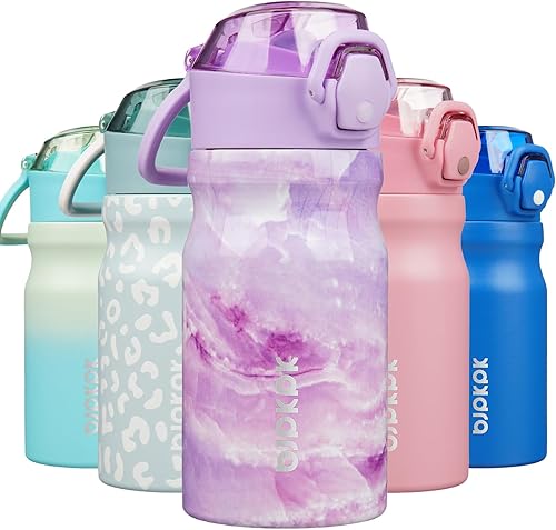 Miniatura 28 de BJPKPK Botella de Agua Aislada de 18 oz con Pajita de Acero Inoxidable de Doble Pared Botellas de Agua Libres de BPA a Prueba de Fugas Termo con