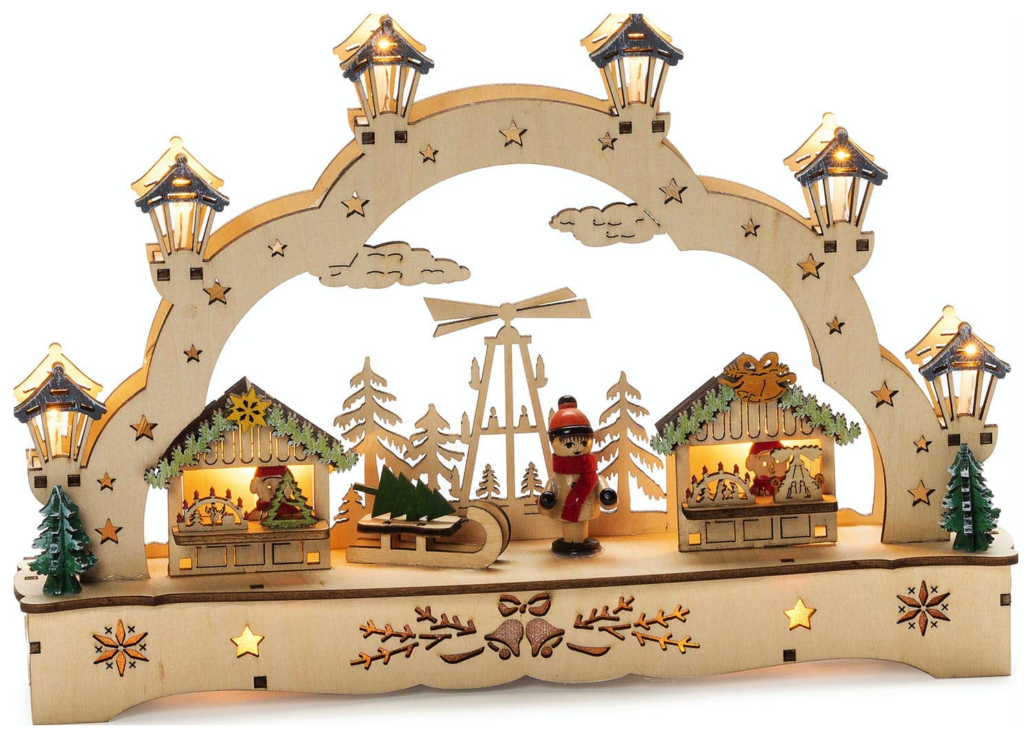 Konstsmide Wooden Silhouette Christmas Market Scene : Battery : LED : 27.5cm