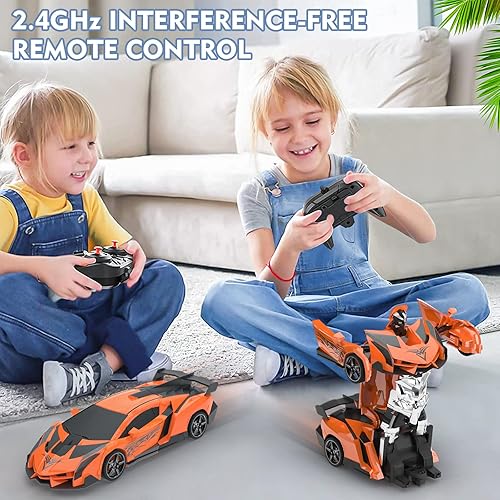 Miniatura 2 de Transform Rc Cars para niños de 4 a 7 y 8 a 12 Bluejay de 24 Ghz a escala 118 robot transformador de automóvil de deformación con un botón rotación