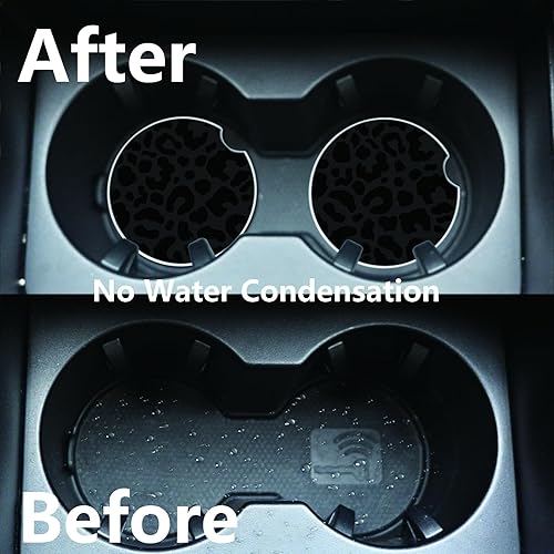 Miniatura 3 de 2 posavasos de automóvil con estampado de leopardo negro, portavasos de cerámica con muesca para dedos, piedra de cerámica de 2.56 pulgadas y base