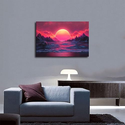Miniatura 5 de XAHOR Retro Futurism Wall Art  Vibrant Sci-Fi Landscape Canvas Print  Synthwave Aesthetic Poster for Living Room Bedroom Decor Poster for Room