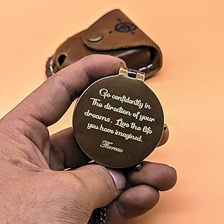 MSDREAMYDESIGN Thoreau's Quote Go Confidently in The Direction of Your Dreams! Engraved Compass with Leather Case, Graduation Brown Antique