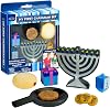 Rite Lite My Mini Wood Menorah Deluxe Set with Removable Wood Candles with Jelly Doughnut, Dreidel, Pan, Latke, Gelt Coin Decor Hanukkah Gifts Decorations Centerpiece Jewish Holiday Party Favors