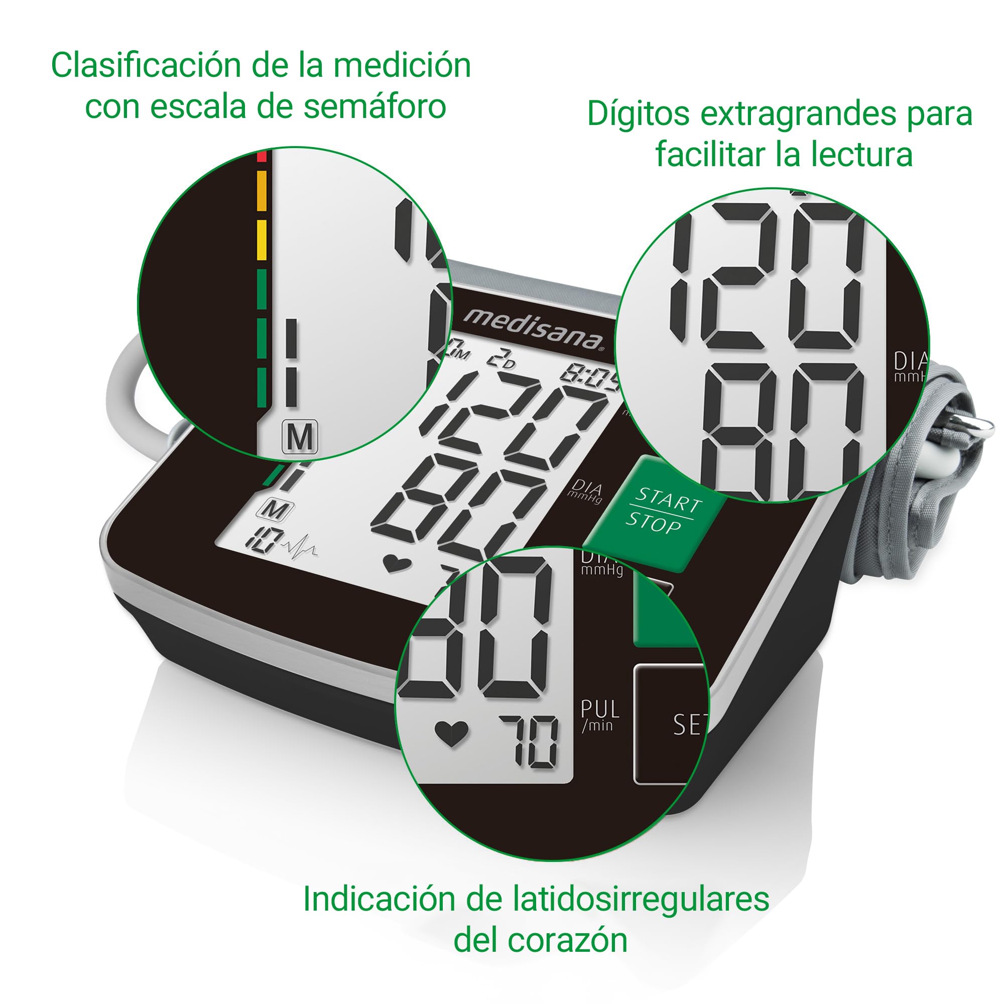 Medisana BU 516 Tensiómetro de brazo, medición precisa de la presión arterial y el pulso con función de memoria, escala de semáforo, función de visualización de latidos irregulares, Color Negro