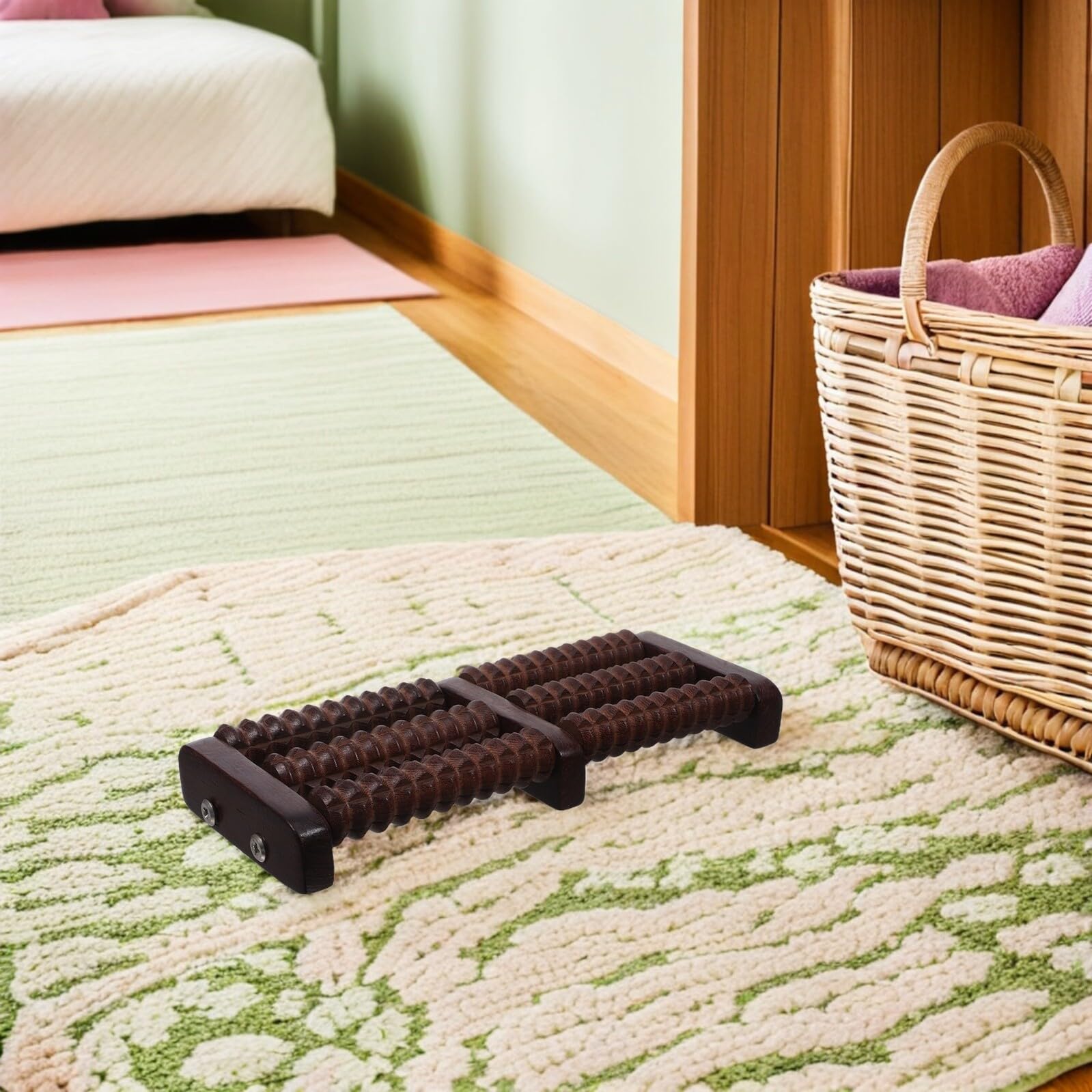 Massaggiatore per Piedi in Legno Rullo Multirullo Strumento per Massaggio AI Piedi e Polpacci Compatto e Silenzioso per Relax da Viaggio e Uso Sotto Scrivania