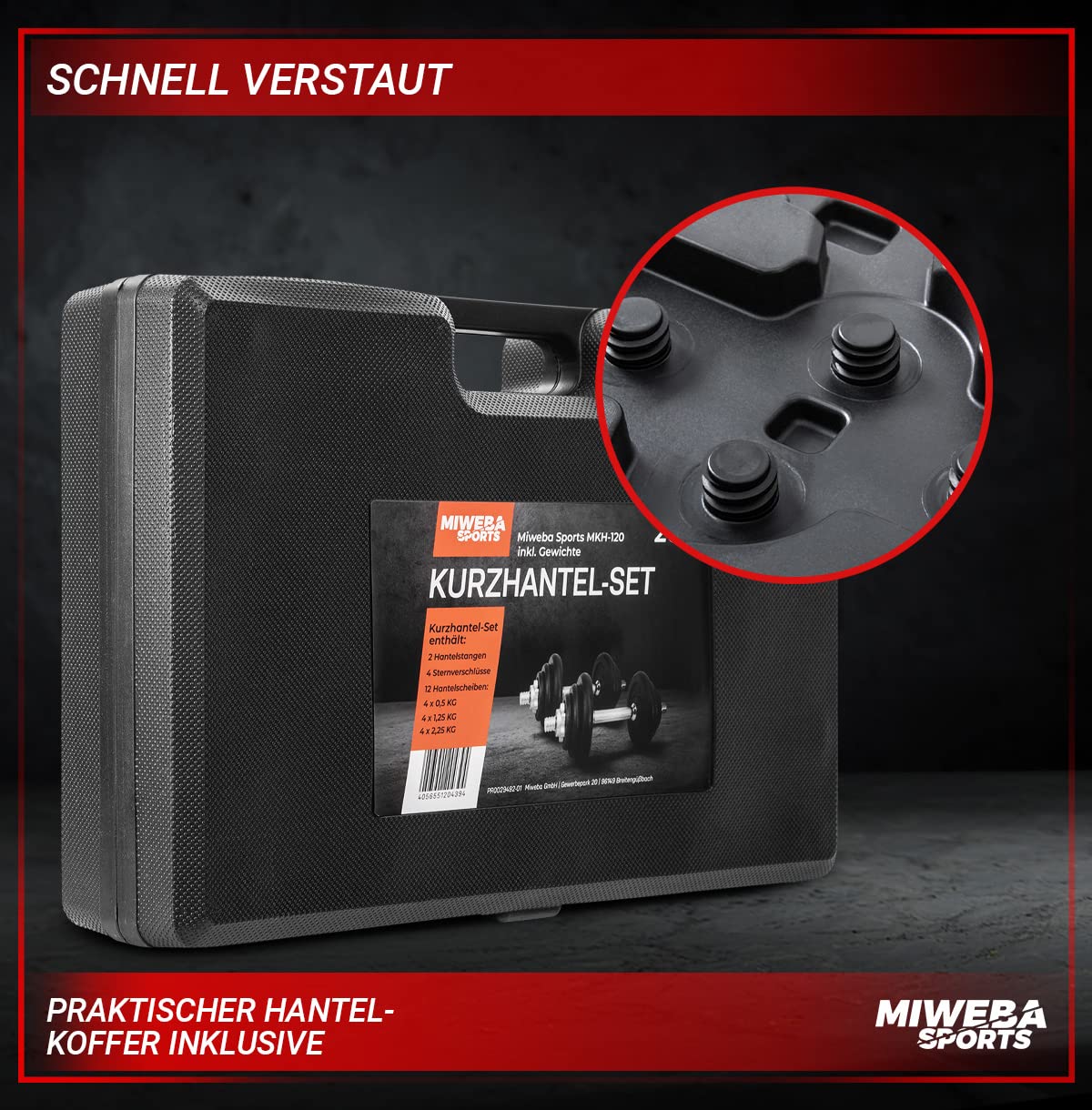 Miweba Sports Hantelset MKH120 | 20kg - 𝐏𝐫𝐨𝐟𝐢 Hanteln mit Koffer - Frauen und Männer - Hantel Set - Hantelkoffer - Kurzhanteln - Gusseisen Hantelscheiben - Ergonomischer Griff - Einzelhanteln