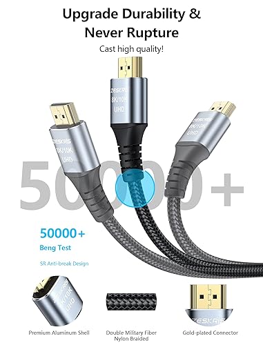 Miniatura 6 de Cable HDMI de 10 pies3M 10K 8K, cable trenzado HDMI de alta velocidad de 48 Gbps, 4K 120Hz 144Hz 8K 60Hz eARC HDR10 HDCP 2.2 2.3 cables HDMI para