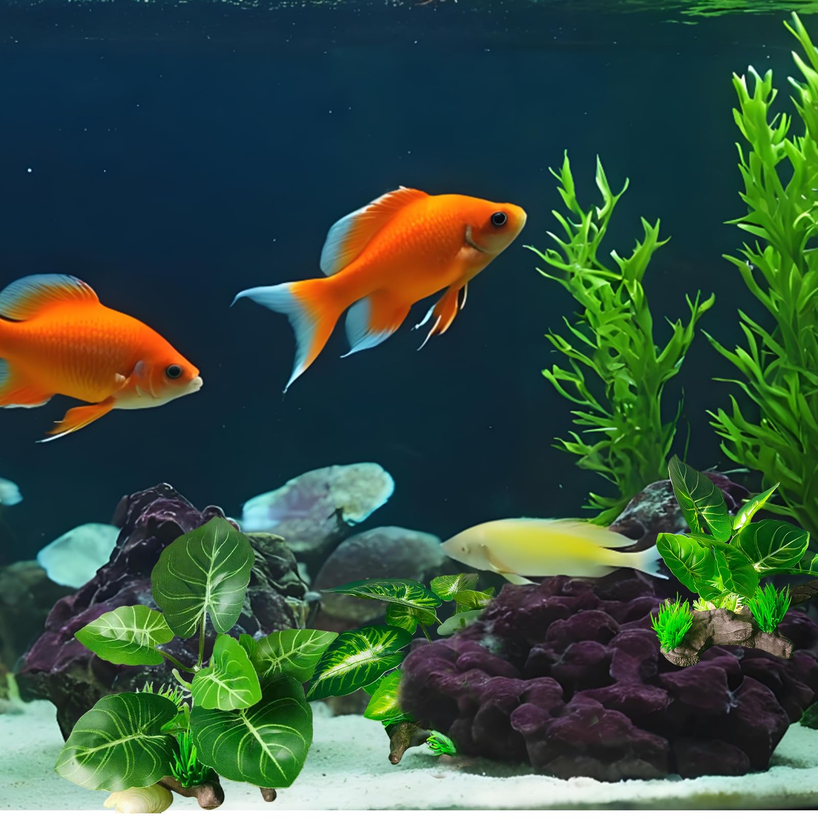 3 Pièces Plante Artificielle Exterieur, Decoration Aquarium Fleur Artificielle, Plante Artificielles Interieur Gazon Artificiel, Plantes Artificiella Décoration Aquarium pour Artificielles