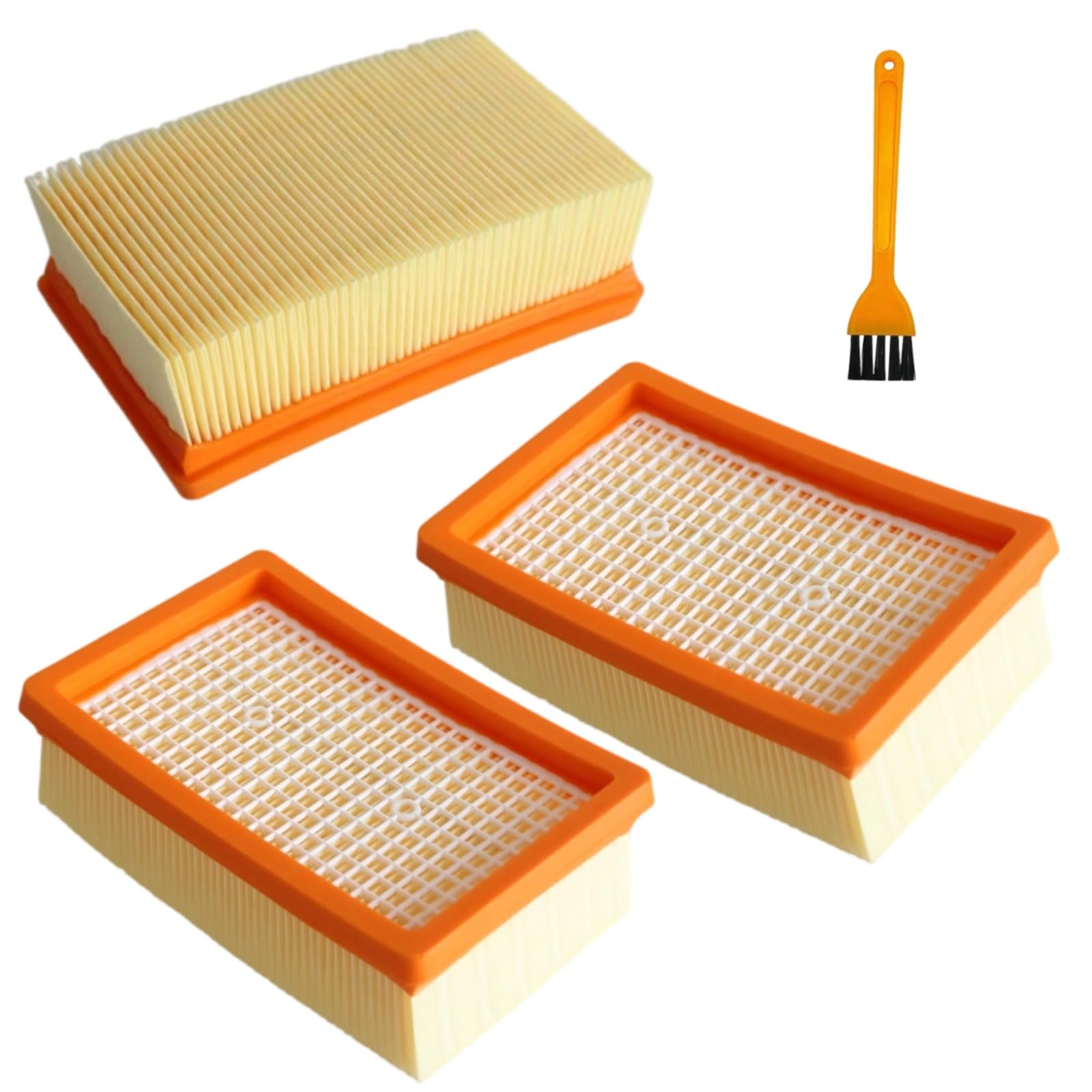 Lot de 3 filtres plissés plats compatibles avec les aspirateurs Kärcher WD4/WD5/WD6/MV4/MV5/MV6, spécialement conçus pour les aspirateurs secs et humides