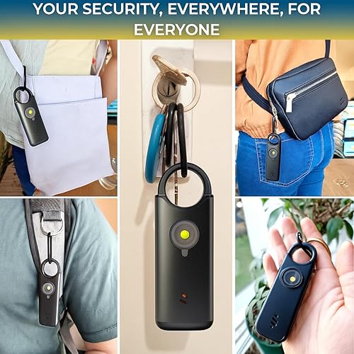 Miniatura 5 de VOLTEK Kit de alarma personal (negro)  Llavero de autodefensa para mujer  Sirena de 135 dB + silbato de emergencia  USB-C recargable, cuerpo de