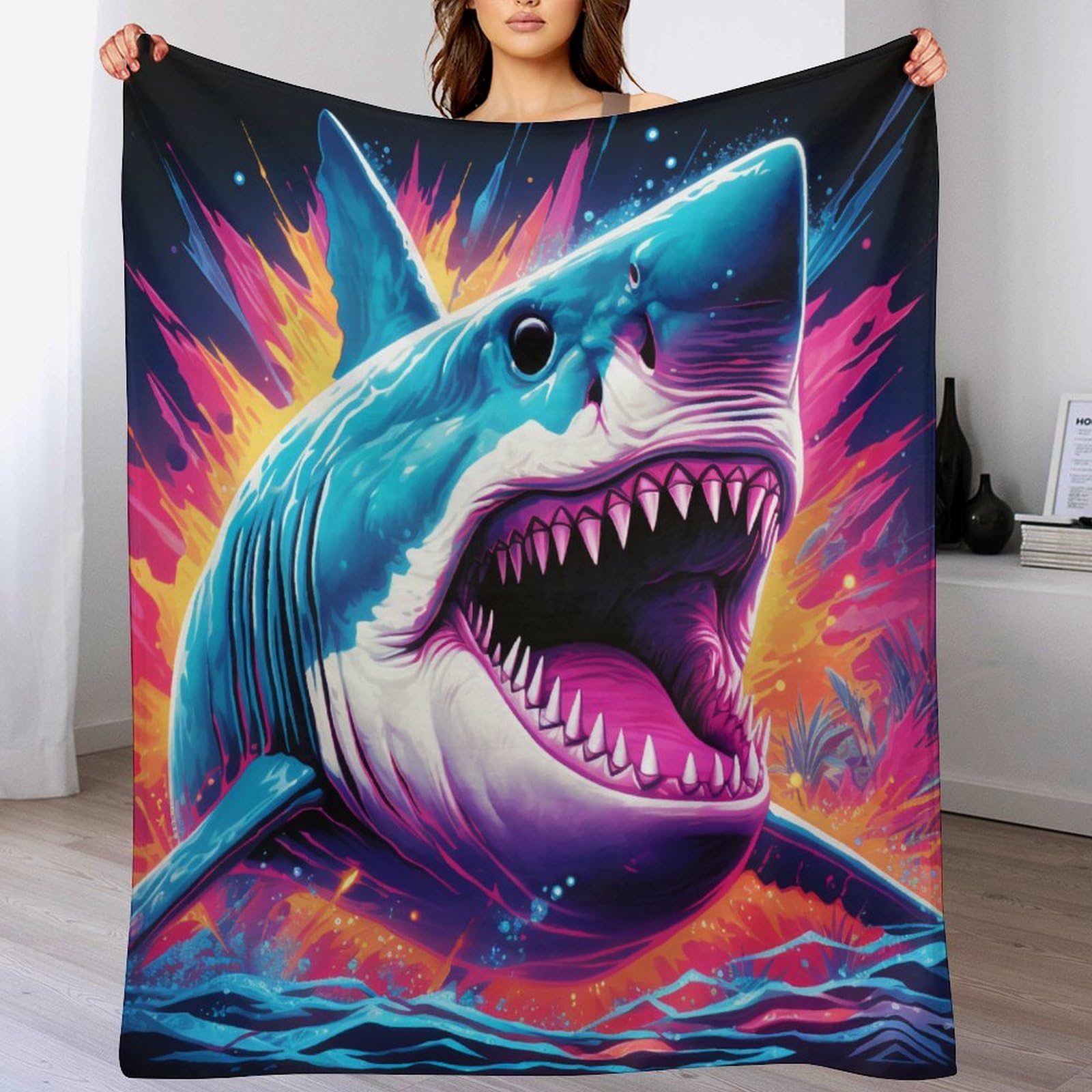 Couverture requin en flanelle idée cadeau originale lit enfant et salon