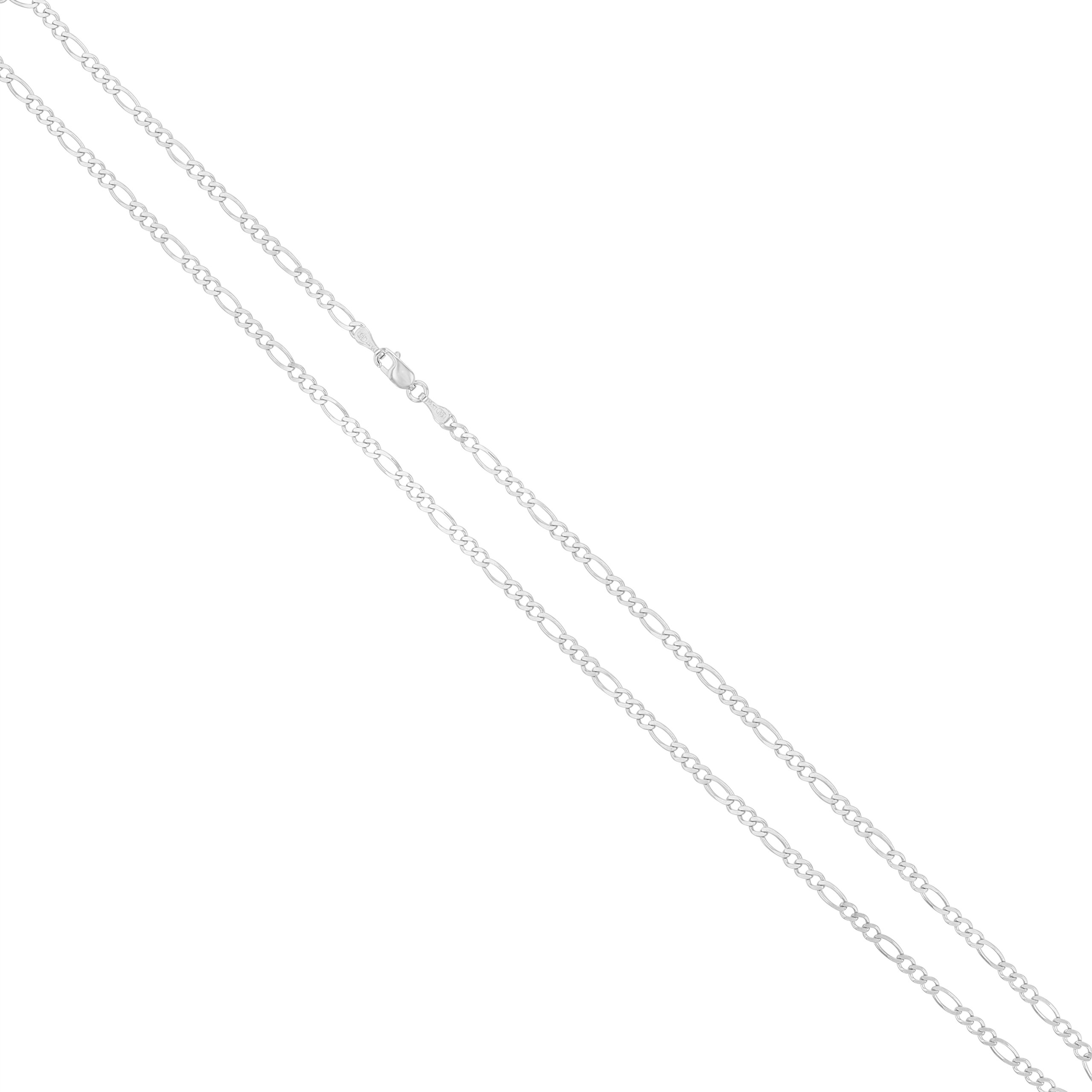 10K Solid White Gold 3mm Figaro Link Chain Necklace, 16-24"