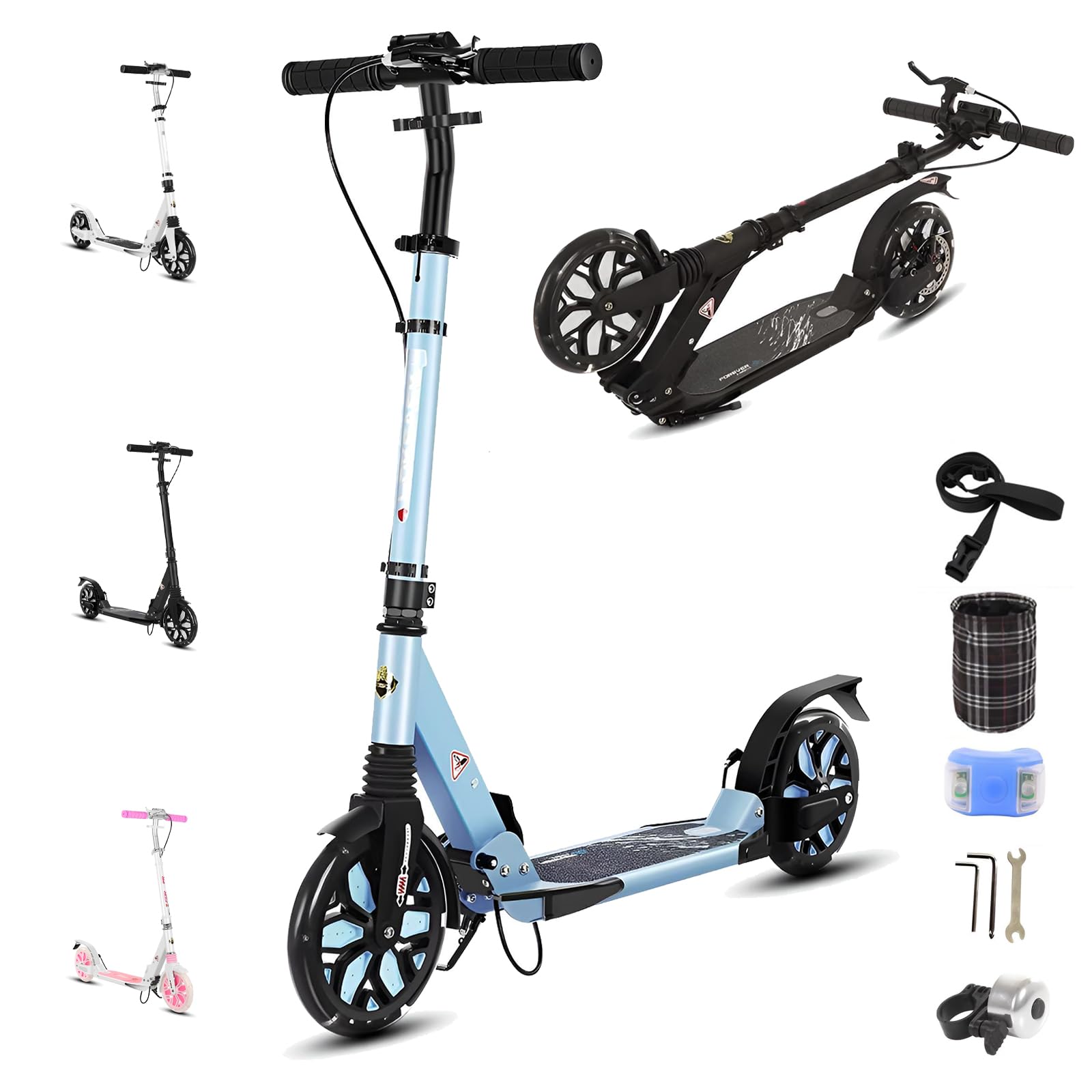 Big Wheel Scooter - Patinete urbano plegable para niños, altura regulable, patinete para adultos | patinete para niños de 8 años | rueda LED | patinete infantil