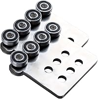 Vista 7 de 2 carritos con ruedas rodillos. Conjunto de carrito con rodamientos. La parte superior del carrito tiene espacio para tornillos de ajuste