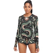 panksolu Retro Green Snake Rash Guard for Women Long Sleeve Swimsuits UPF 50+ Surf Swimsuits Top.XS